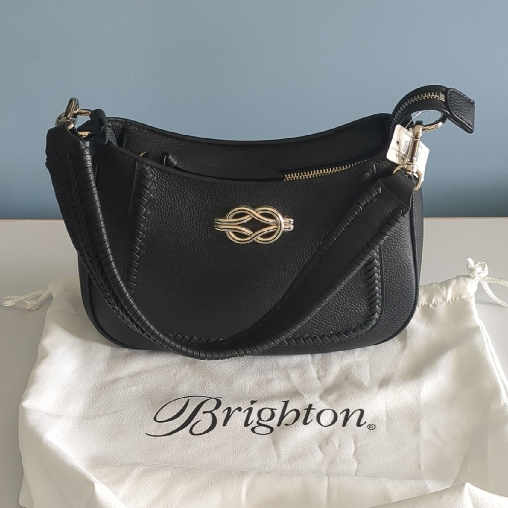 Brighton Black Leather Shoulder Bag with Silver Accents